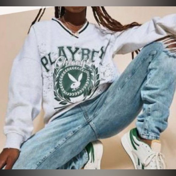 Missguided x Playboy turtleneck sweater in Green and light grey S - Picture 6 of 7